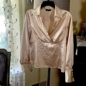 AGB like new Gold Satin blouse with pearls buttons